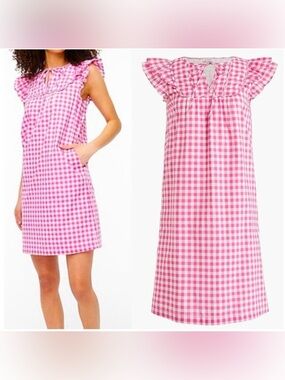 J. Crew Gingham Flutter Sleeve Dress